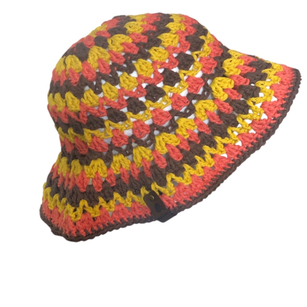 Crochet Bucket Hat | Fall Festival -Brown, Coral, Mustard - Picture 3 of 15